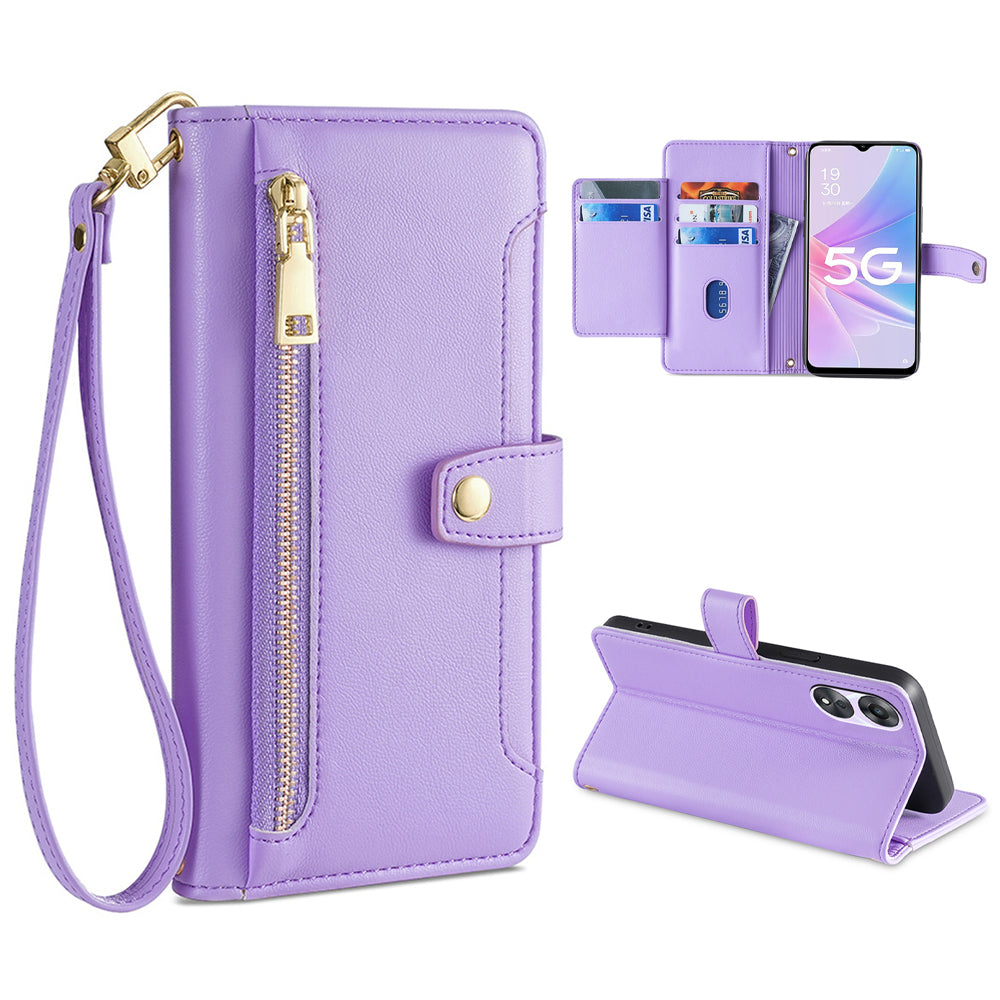 For Oppo A58 5G Textured PU Leather Wallet Case Multiple Card Slots Magnetic Closure Zipper Pocket Stand Phone Cover with Wrist Strap and Shoulder Strap For Oppo A58 5G Textured PU Leather Wallet Case Multiple Card Slots Magnetic Closure Zipper Pocket Stand Phone Cover with Wrist Strap and Shoulder Strap